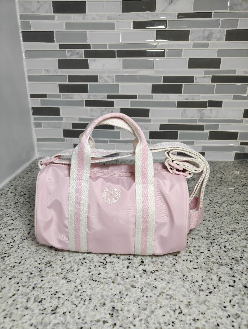 Vs pink mini duffle bag in baby pink